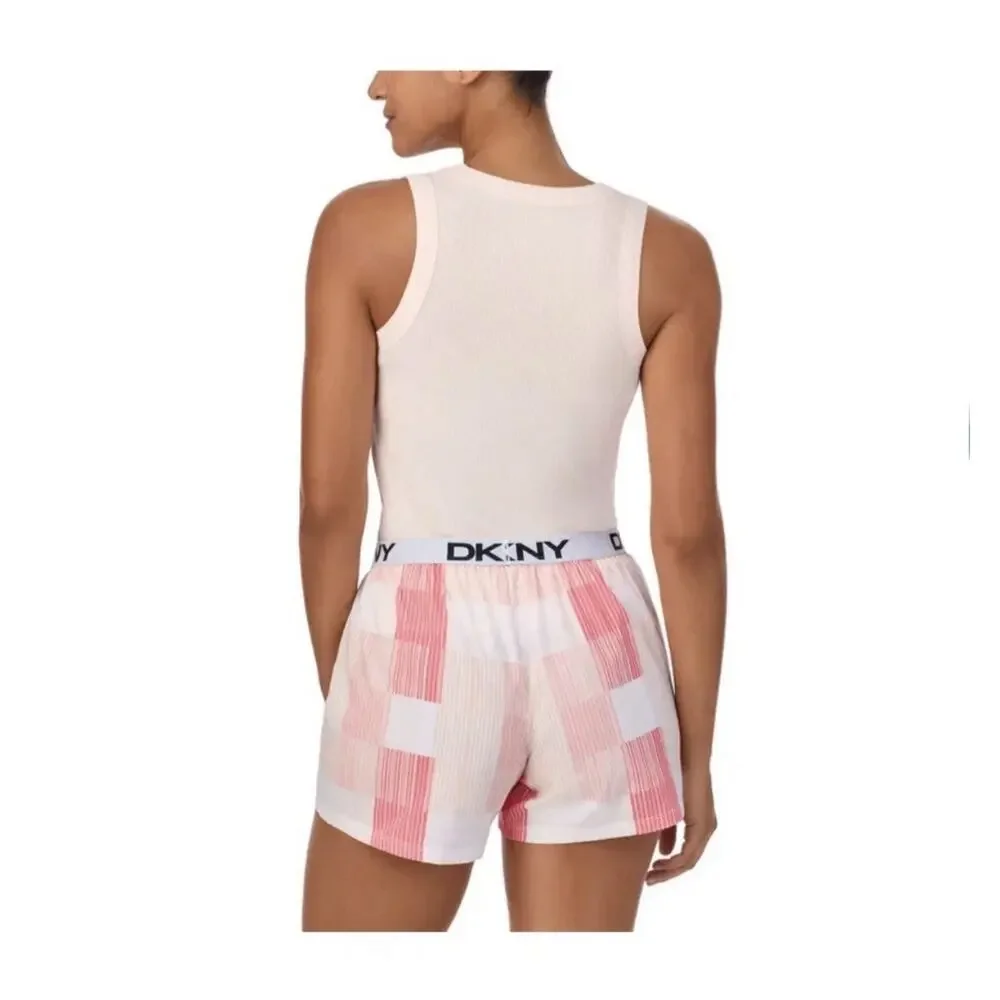 DKNY Women's Ribbed Tank Woven Short Set Loungewear XL Pink NIB - Picture 3 of 5